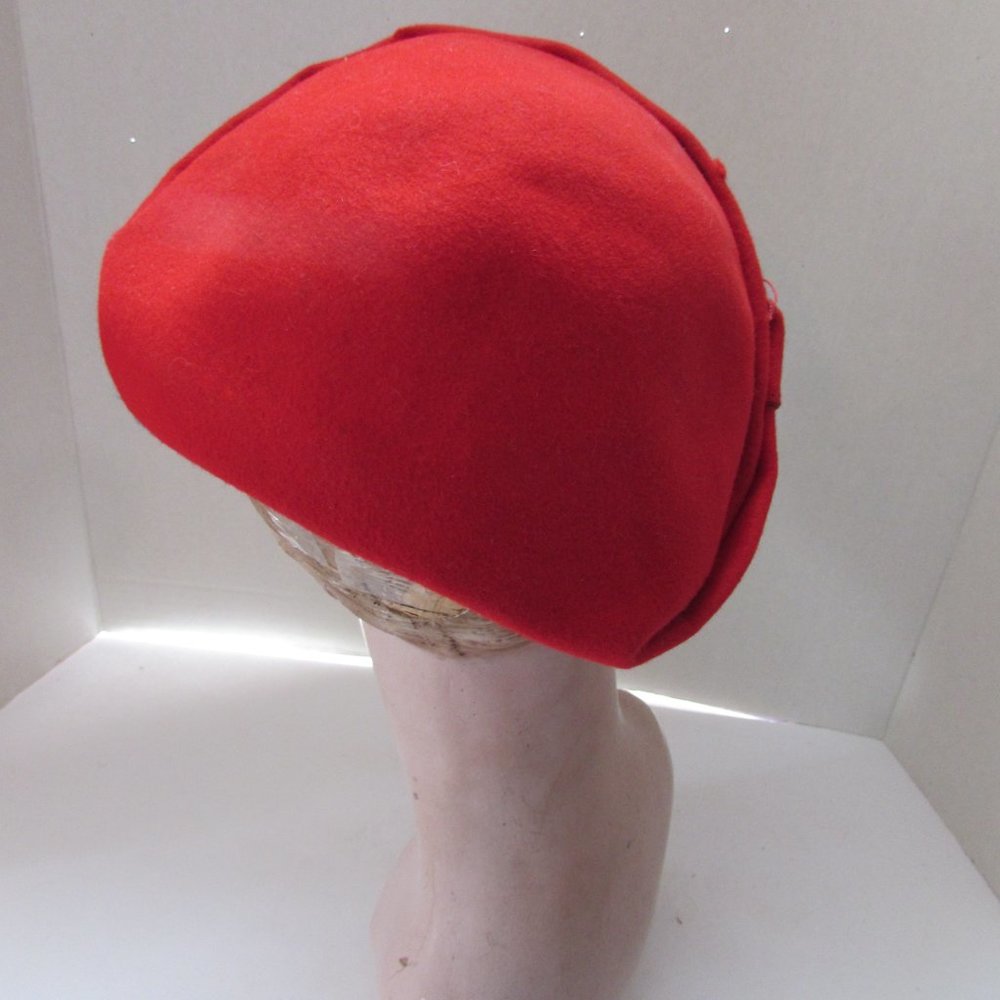 Sale Cute Mid Century Hat Cherry Red Felt Tiny Blossom Tab View 6